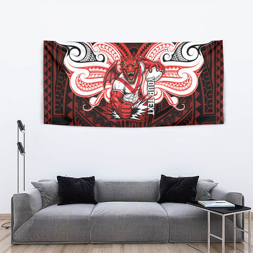 Custom St. George Illawarra Dragons Tapestry Dragon Warrior Polynesia Islander Rugby Mascot
