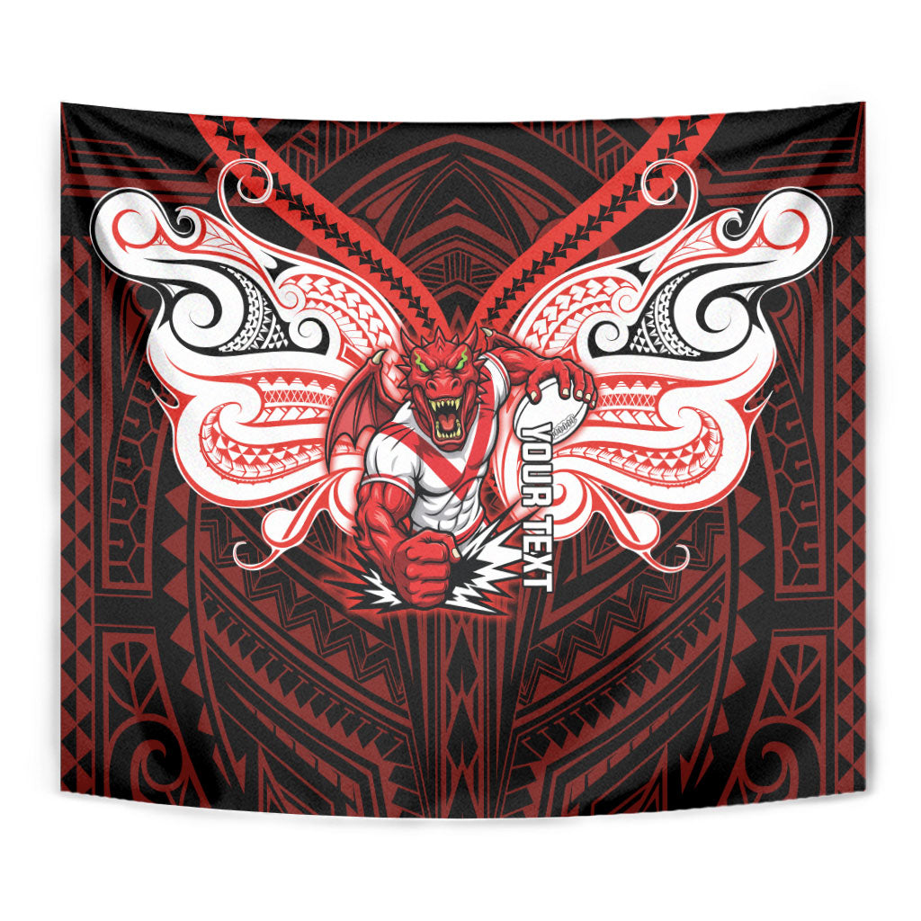 Custom St. George Illawarra Dragons Tapestry Dragon Warrior Polynesia Islander Rugby Mascot