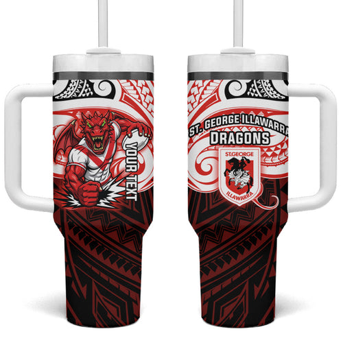 Custom St. George Illawarra Dragons Tumbler With Handle Dragon Warrior Polynesia Islander Rugby Mascot