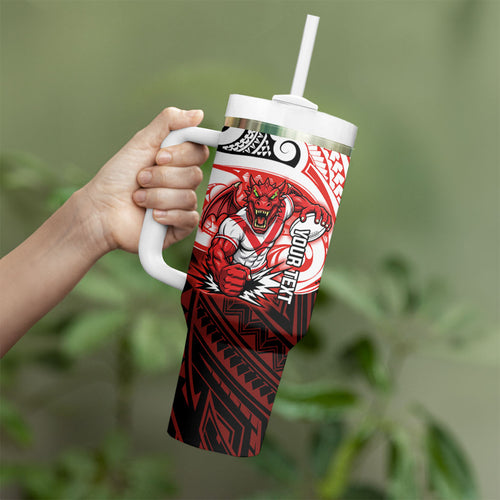 Custom St. George Illawarra Dragons Tumbler With Handle Dragon Warrior Polynesia Islander Rugby Mascot