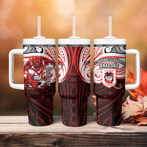 Custom St. George Illawarra Dragons Tumbler With Handle Dragon Warrior Polynesia Islander Rugby Mascot