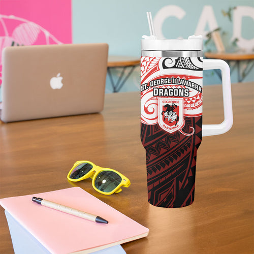 Custom St. George Illawarra Dragons Tumbler With Handle Dragon Warrior Polynesia Islander Rugby Mascot
