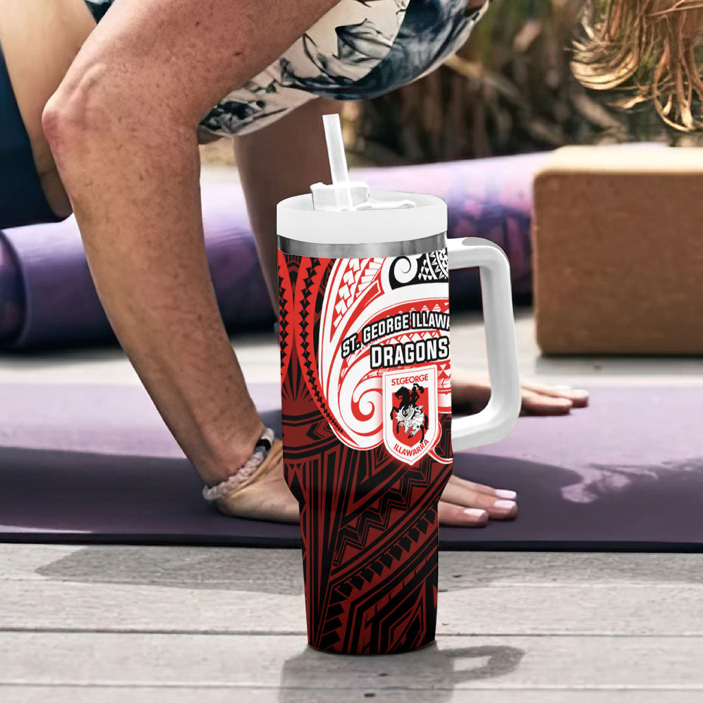 Custom St. George Illawarra Dragons Tumbler With Handle Dragon Warrior Polynesia Islander Rugby Mascot