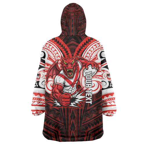 Custom St. George Illawarra Dragons Wearable Blanket Hoodie Dragon Warrior Polynesia Islander Rugby Mascot