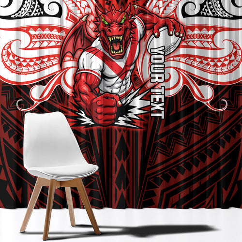 Custom St. George Illawarra Dragons Window Curtain Dragon Warrior Polynesia Islander Rugby Mascot
