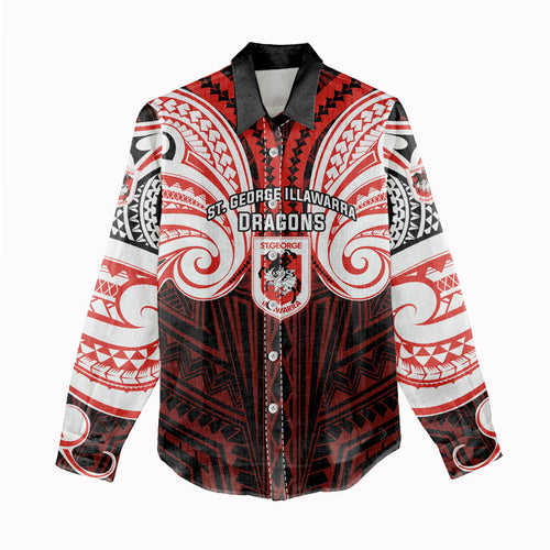 Custom St. George Illawarra Dragons Women Casual Shirt Dragon Warrior Polynesia Islander Rugby Mascot