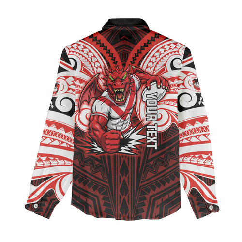 Custom St. George Illawarra Dragons Women Casual Shirt Dragon Warrior Polynesia Islander Rugby Mascot