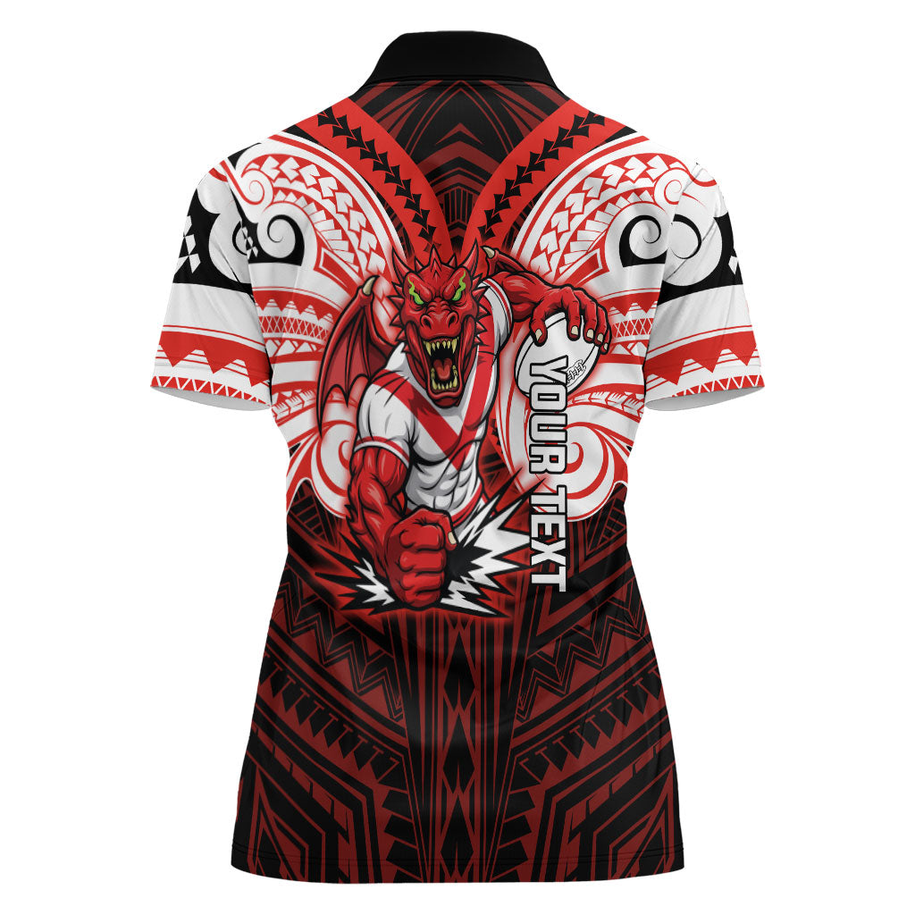 Custom St. George Illawarra Dragons Women Polo Shirt Dragon Warrior Polynesia Islander Rugby Mascot