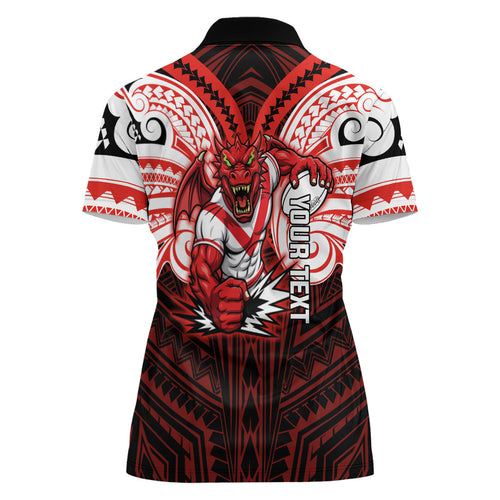 Custom St. George Illawarra Dragons Women Polo Shirt Dragon Warrior Polynesia Islander Rugby Mascot