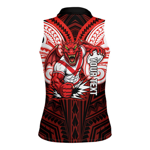 Custom St. George Illawarra Dragons Women Sleeveless Polo Shirt Dragon Warrior Polynesia Islander Rugby Mascot