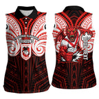 Custom St. George Illawarra Dragons Women Sleeveless Polo Shirt Dragon Warrior Polynesia Islander Rugby Mascot