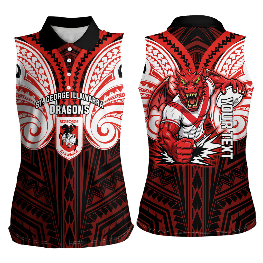 Custom St. George Illawarra Dragons Women Sleeveless Polo Shirt Dragon Warrior Polynesia Islander Rugby Mascot