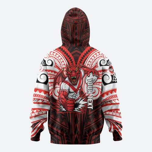 Custom St. George Illawarra Dragons Zip Hoodie Dragon Warrior Polynesia Islander Rugby Mascot