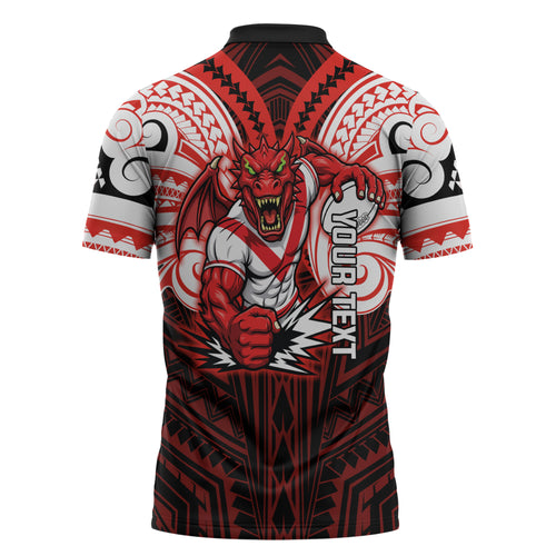Custom St. George Illawarra Dragons Zipper Polo Shirt Dragon Warrior Polynesia Islander Rugby Mascot