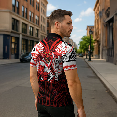 Custom St. George Illawarra Dragons Zipper Polo Shirt Dragon Warrior Polynesia Islander Rugby Mascot