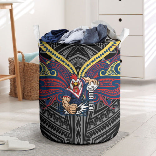 Custom Sydney Roosters Laundry Basket Roosters Warrior Polynesia Islander Rugby Mascot