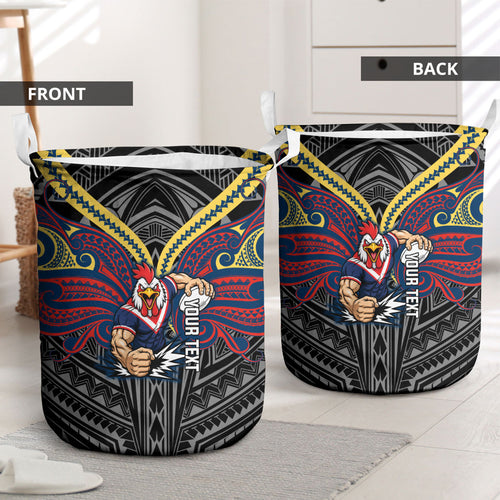 Custom Sydney Roosters Laundry Basket Roosters Warrior Polynesia Islander Rugby Mascot