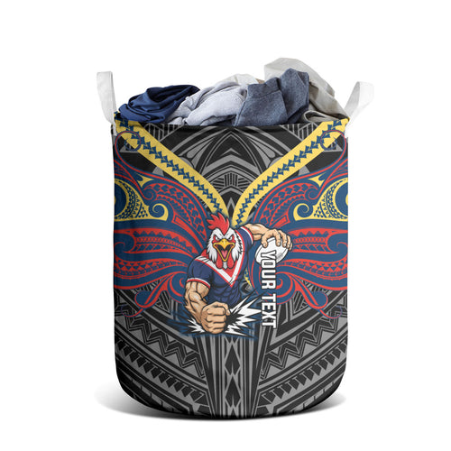 Custom Sydney Roosters Laundry Basket Roosters Warrior Polynesia Islander Rugby Mascot