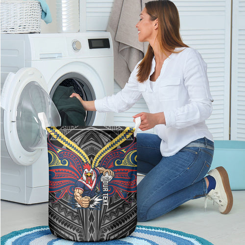 Custom Sydney Roosters Laundry Basket Roosters Warrior Polynesia Islander Rugby Mascot