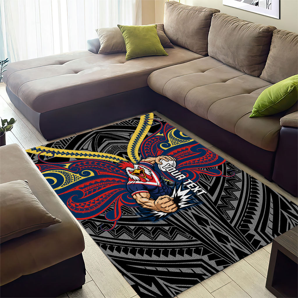 Custom Sydney Roosters Area Rug Roosters Warrior Polynesia Islander Rugby Mascot