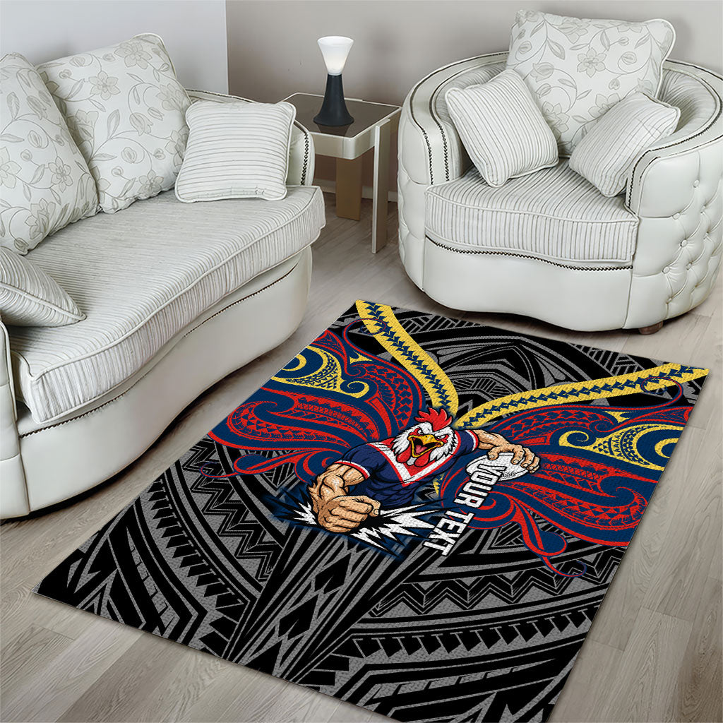 Custom Sydney Roosters Area Rug Roosters Warrior Polynesia Islander Rugby Mascot