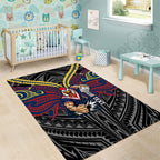 Custom Sydney Roosters Area Rug Roosters Warrior Polynesia Islander Rugby Mascot