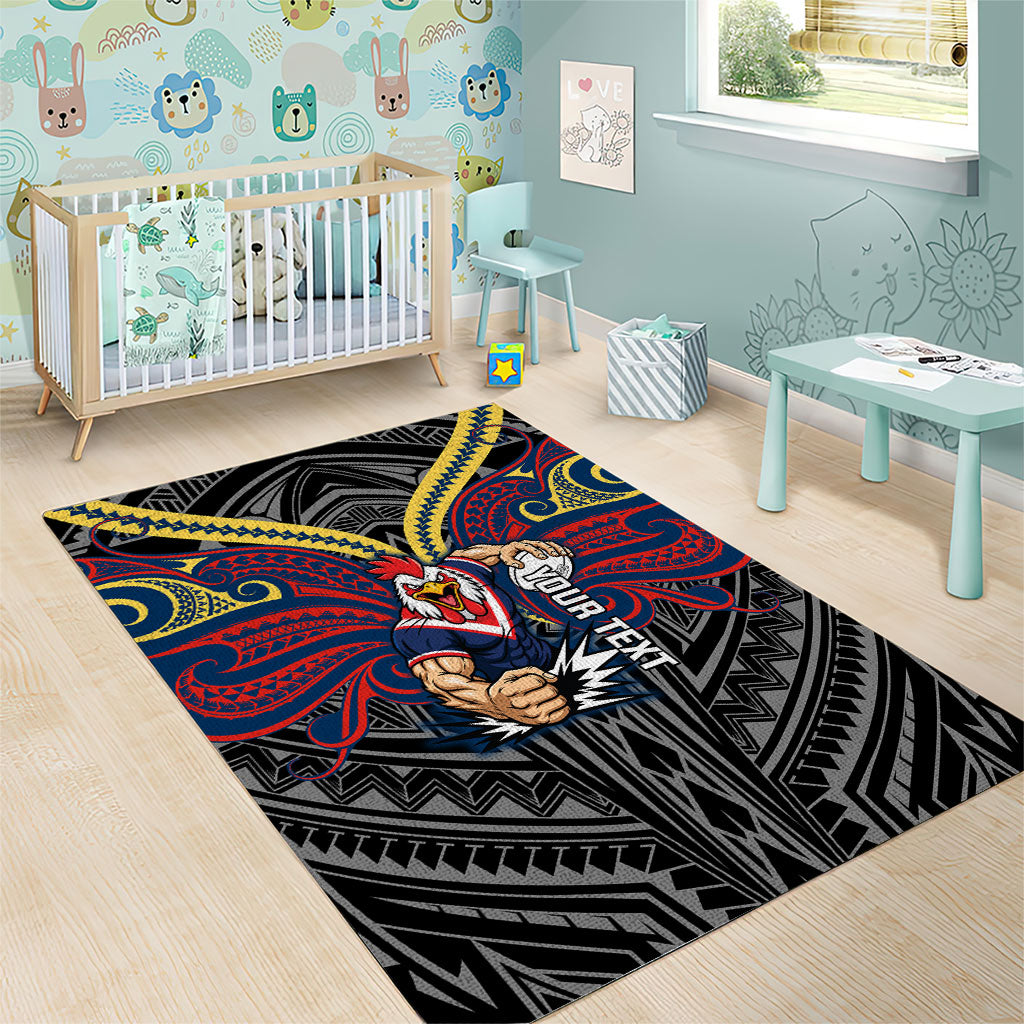 Custom Sydney Roosters Area Rug Roosters Warrior Polynesia Islander Rugby Mascot