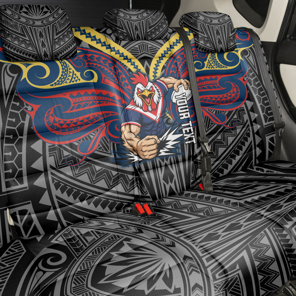 Custom Sydney Roosters Back Car Seat Cover Roosters Warrior Polynesia Islander Rugby Mascot
