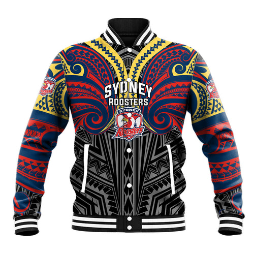 Custom Sydney Roosters Baseball Jacket Roosters Warrior Polynesia Islander Rugby Mascot
