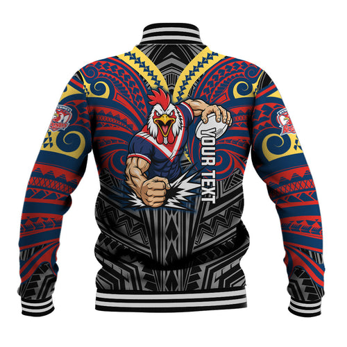 Custom Sydney Roosters Baseball Jacket Roosters Warrior Polynesia Islander Rugby Mascot