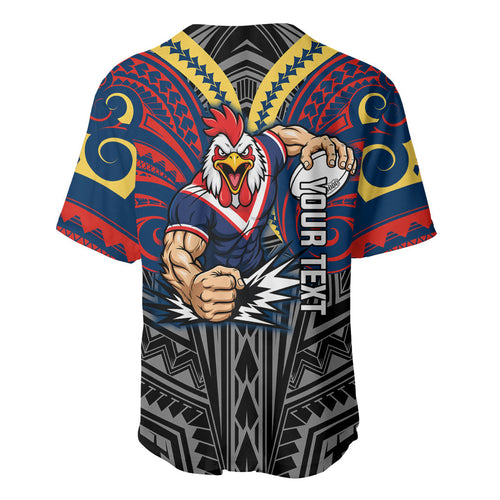 Custom Sydney Roosters Baseball Jersey Roosters Warrior Polynesia Islander Rugby Mascot