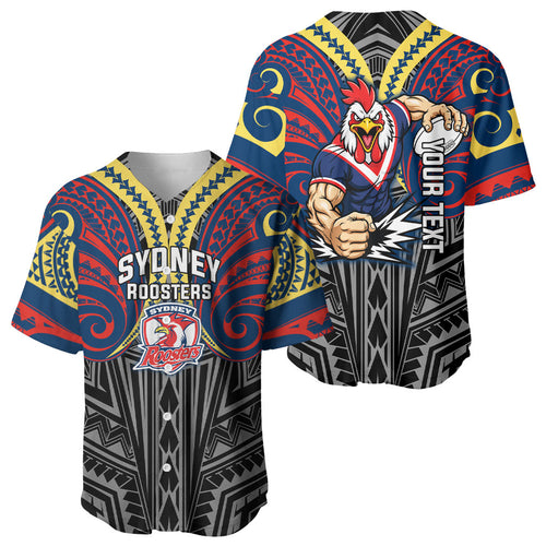 Custom Sydney Roosters Baseball Jersey Roosters Warrior Polynesia Islander Rugby Mascot