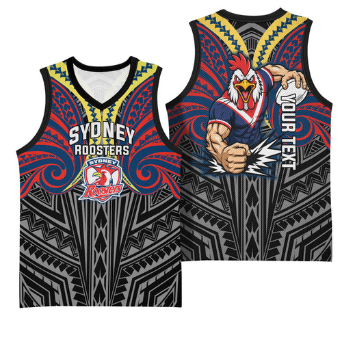 Custom Sydney Roosters Basketball Jersey Roosters Warrior Polynesia Islander Rugby Mascot