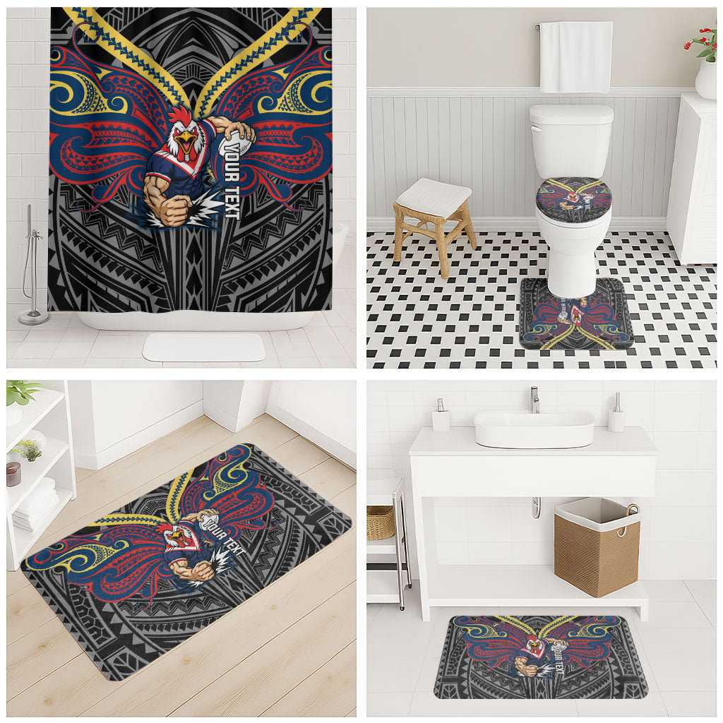 Custom Sydney Roosters Bathroom Set Roosters Warrior Polynesia Islander Rugby Mascot