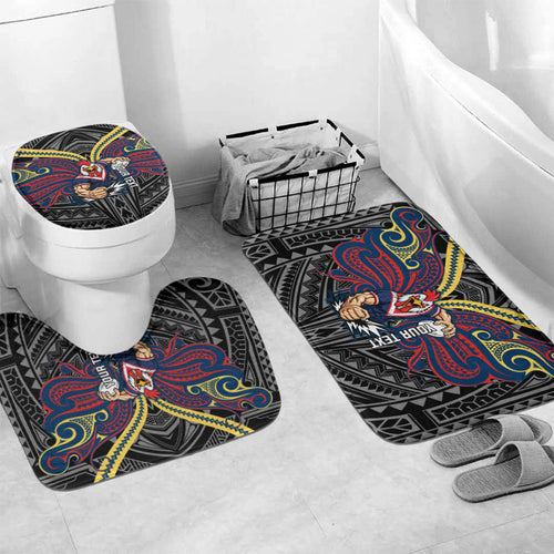 Custom Sydney Roosters Bathroom Set Roosters Warrior Polynesia Islander Rugby Mascot
