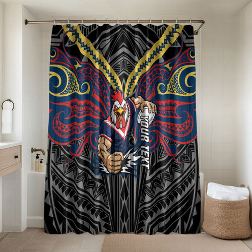 Custom Sydney Roosters Bathroom Set Roosters Warrior Polynesia Islander Rugby Mascot