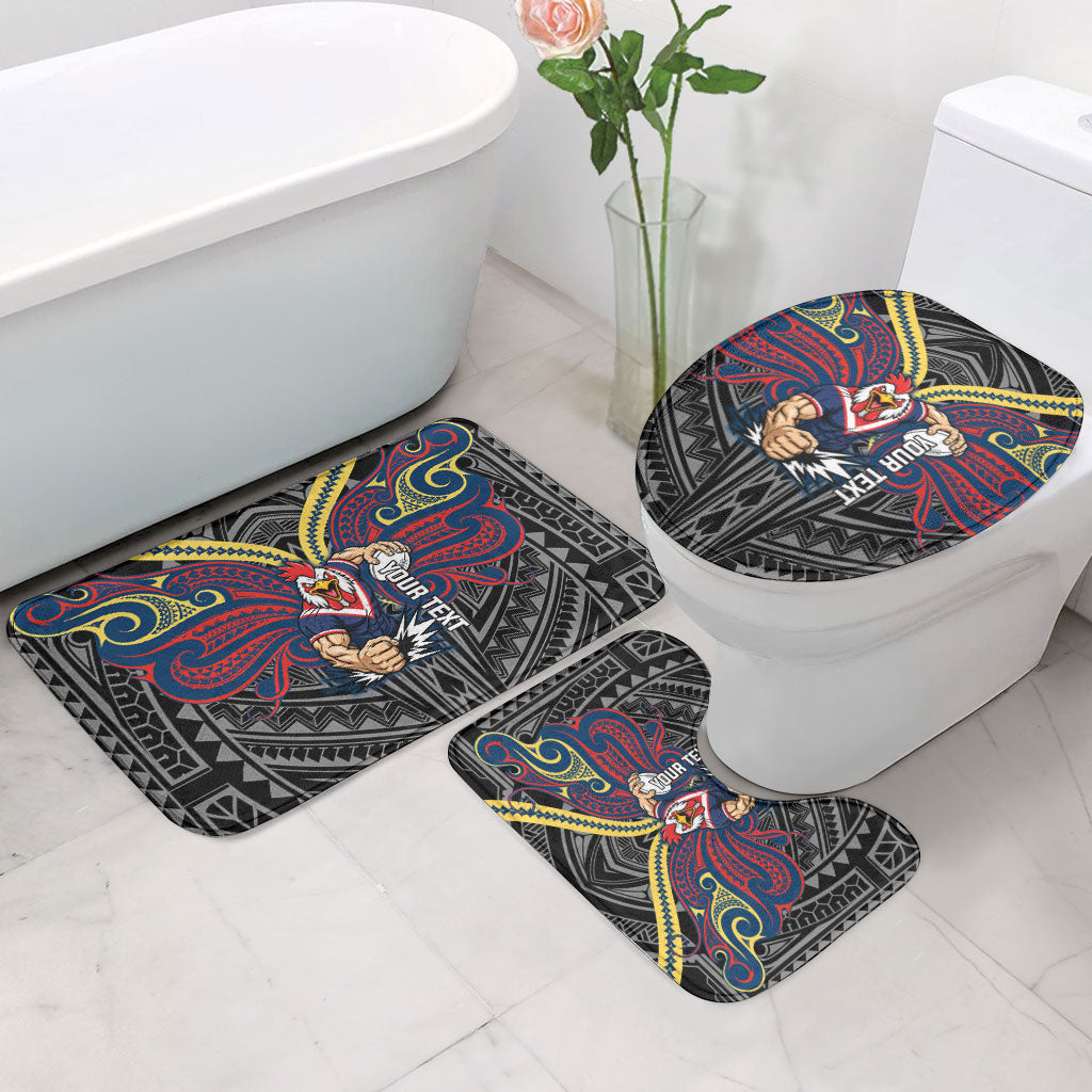 Custom Sydney Roosters Bathroom Set Roosters Warrior Polynesia Islander Rugby Mascot