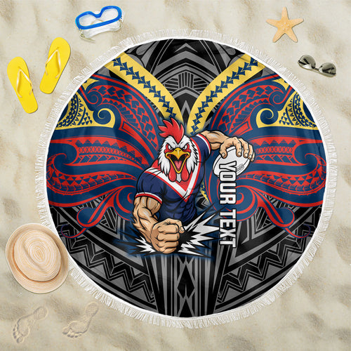 Custom Sydney Roosters Beach Blanket Roosters Warrior Polynesia Islander Rugby Mascot