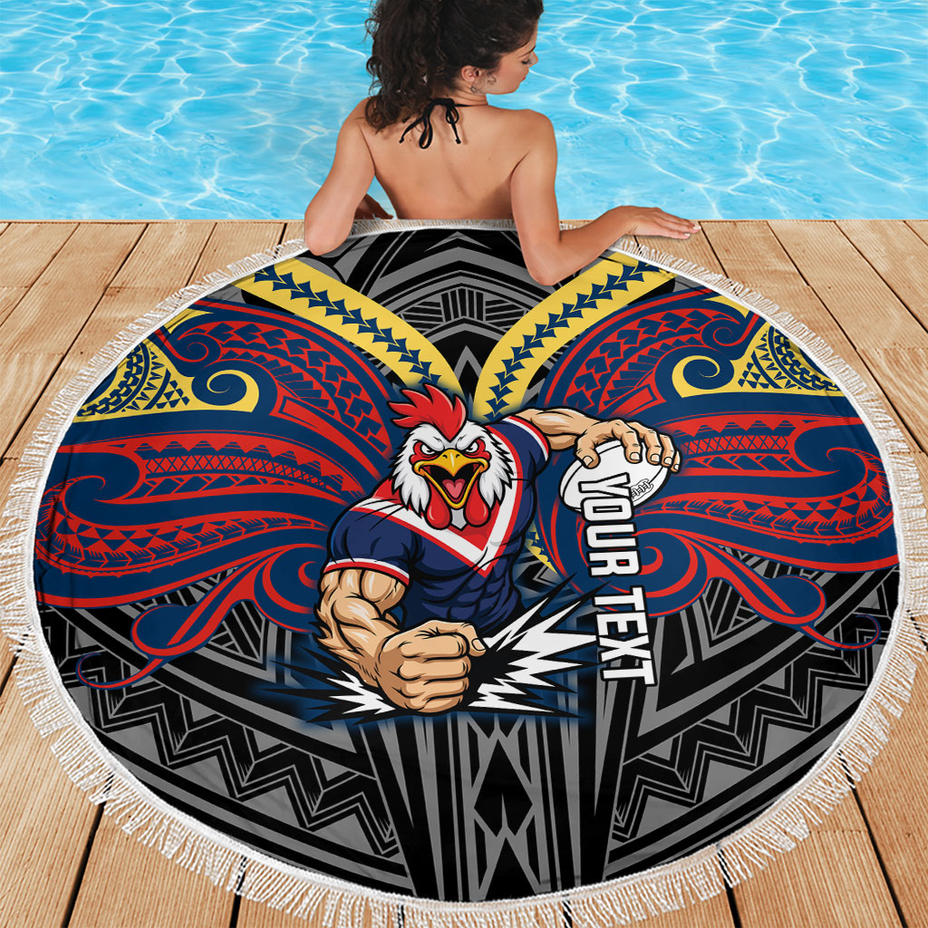 Custom Sydney Roosters Beach Blanket Roosters Warrior Polynesia Islander Rugby Mascot