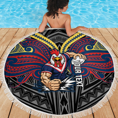 Custom Sydney Roosters Beach Blanket Roosters Warrior Polynesia Islander Rugby Mascot