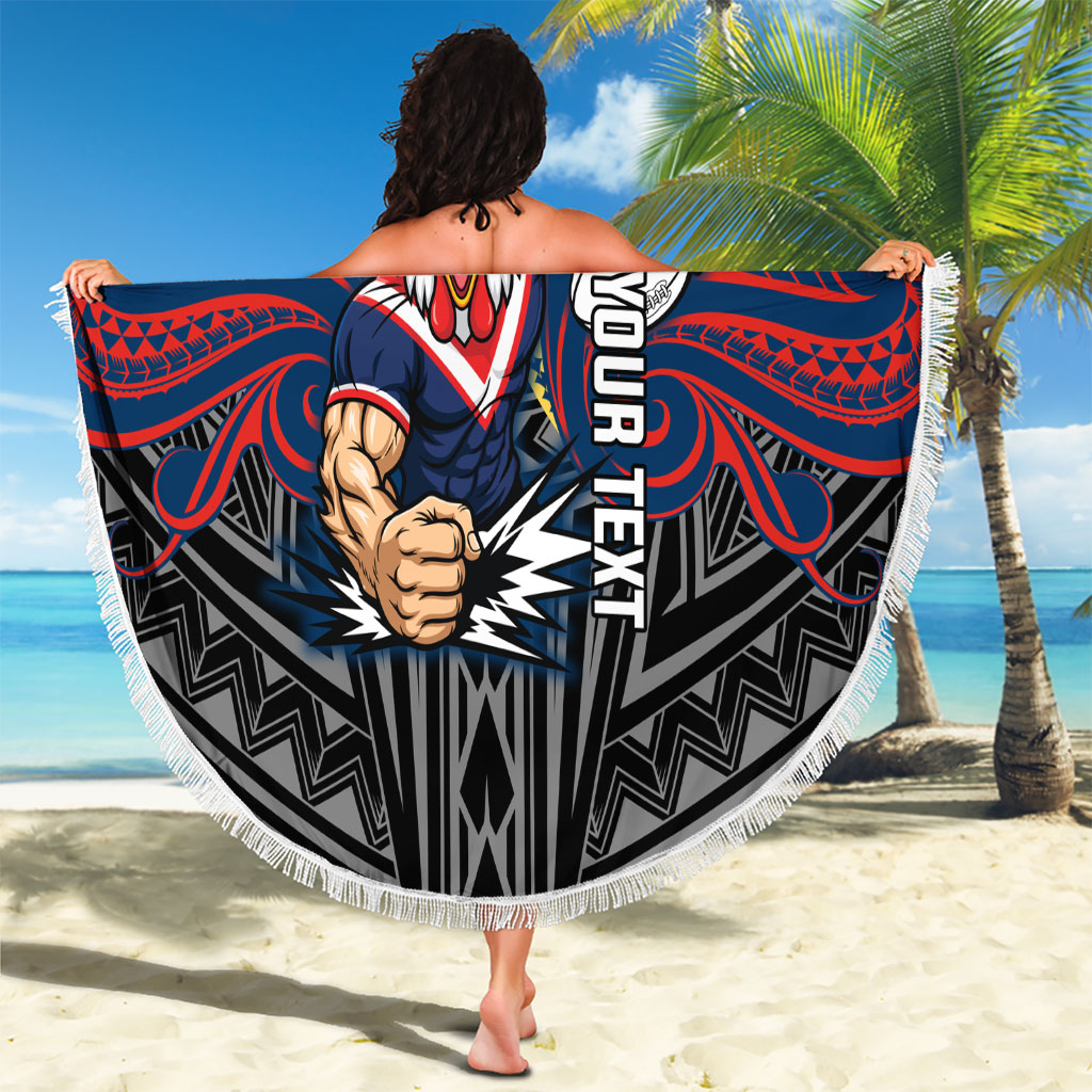 Custom Sydney Roosters Beach Blanket Roosters Warrior Polynesia Islander Rugby Mascot