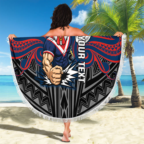 Custom Sydney Roosters Beach Blanket Roosters Warrior Polynesia Islander Rugby Mascot