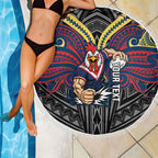 Custom Sydney Roosters Beach Blanket Roosters Warrior Polynesia Islander Rugby Mascot
