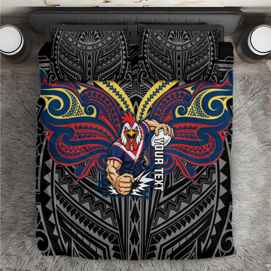 Custom Sydney Roosters Bedding Set Roosters Warrior Polynesia Islander Rugby Mascot