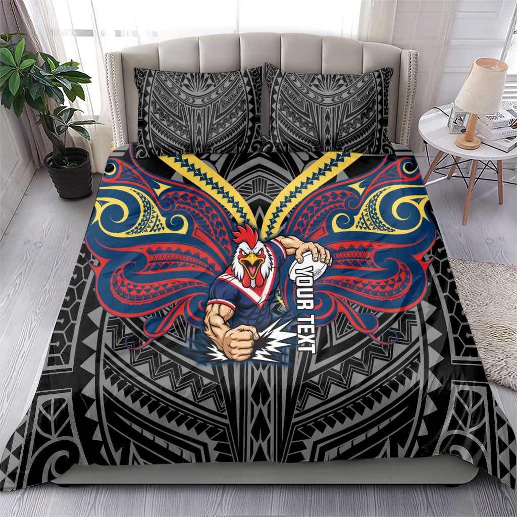 Custom Sydney Roosters Bedding Set Roosters Warrior Polynesia Islander Rugby Mascot