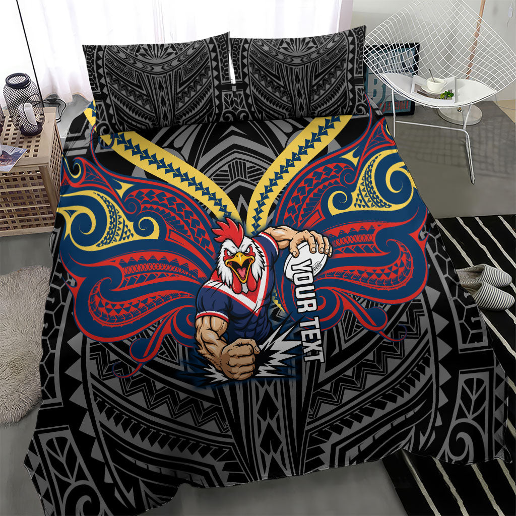 Custom Sydney Roosters Bedding Set Roosters Warrior Polynesia Islander Rugby Mascot