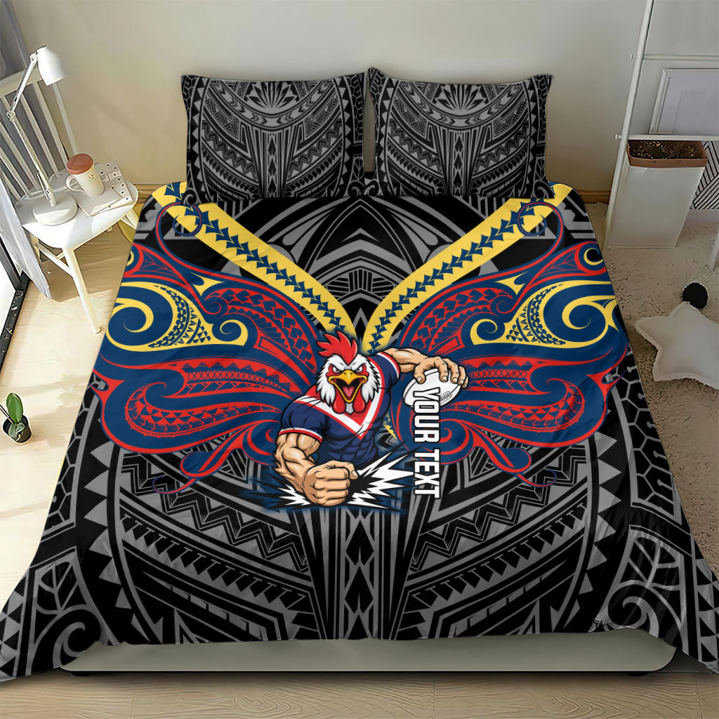 Custom Sydney Roosters Bedding Set Roosters Warrior Polynesia Islander Rugby Mascot
