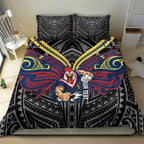 Custom Sydney Roosters Bedding Set Roosters Warrior Polynesia Islander Rugby Mascot