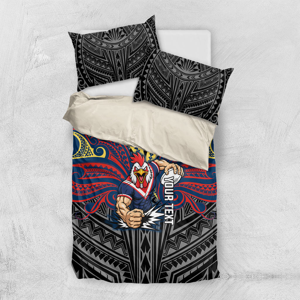 Custom Sydney Roosters Bedding Set Roosters Warrior Polynesia Islander Rugby Mascot