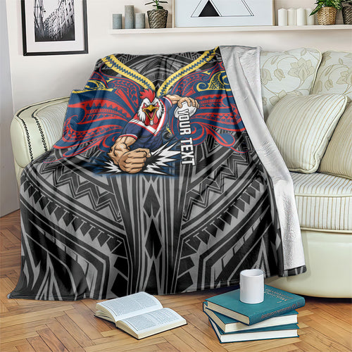 Custom Sydney Roosters Blanket Roosters Warrior Polynesia Islander Rugby Mascot